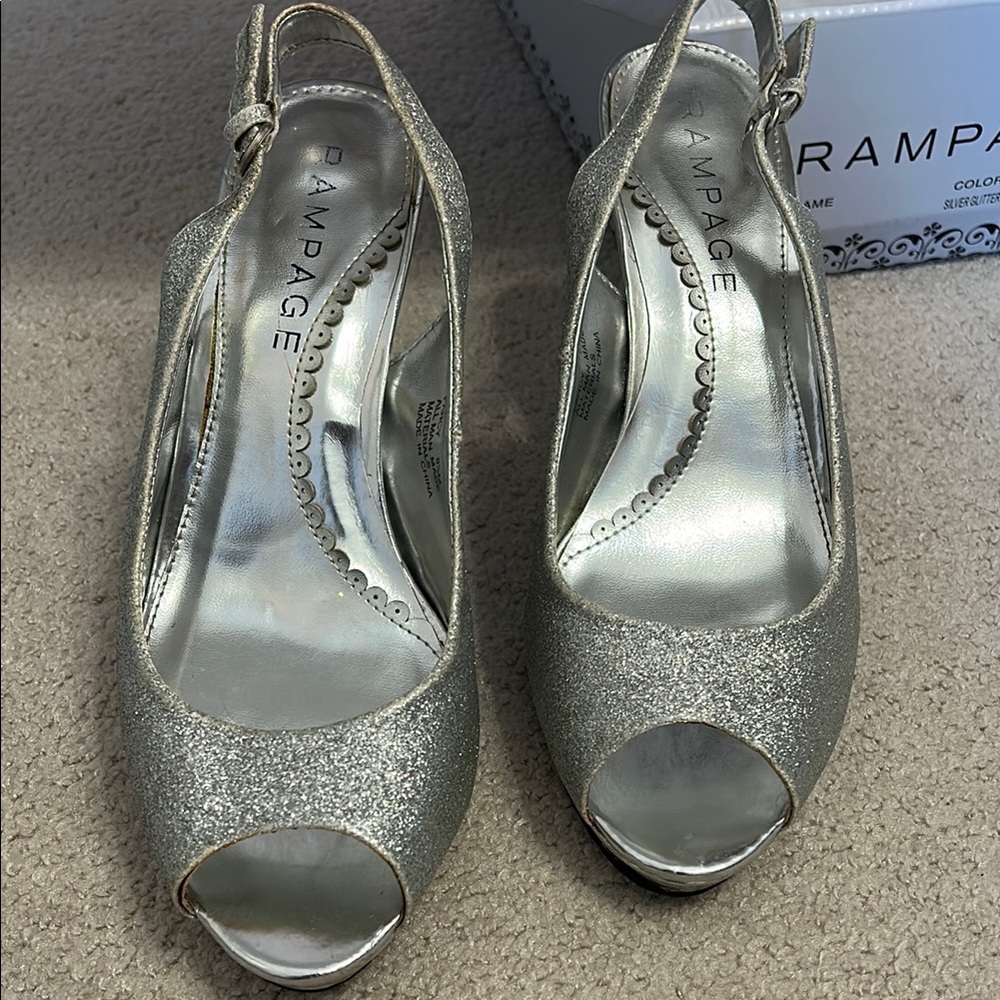 Rampage Silver Metallic Slingback Heels